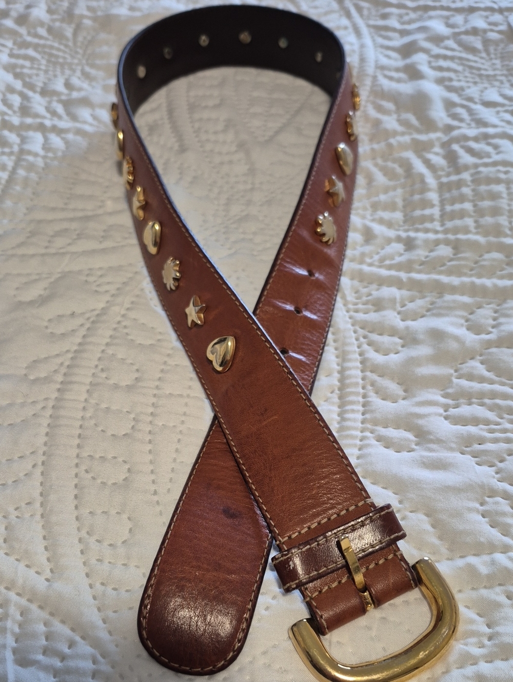 Furla Brown Leather Studded Belt with Gold Accents